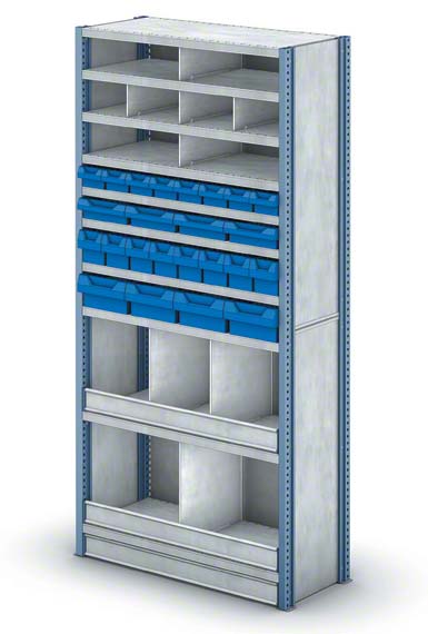 Rayonnage avec casiers de dimensions réduites